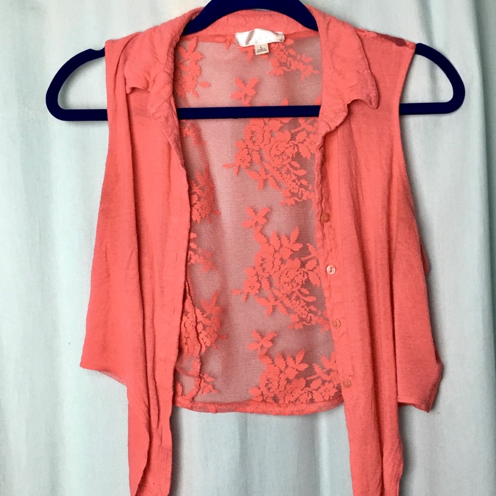 Pink Sheer Lace Back cropped vest